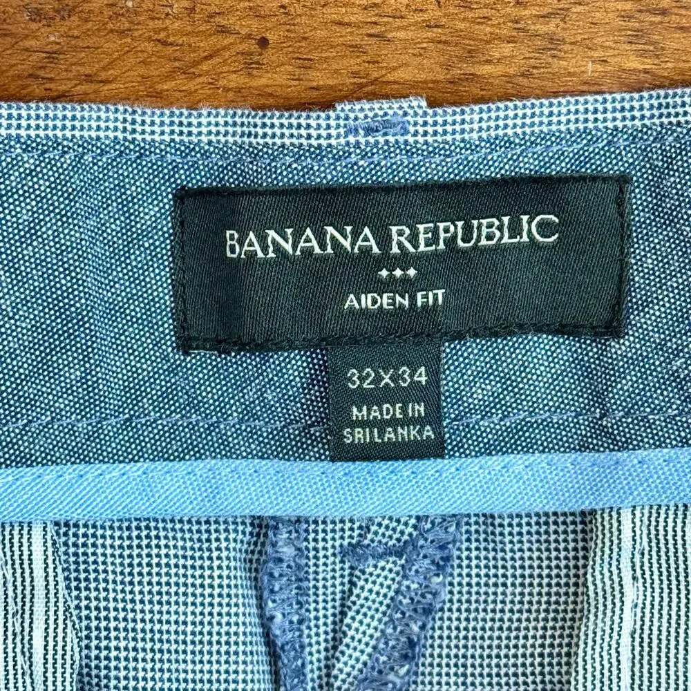 Banana Republic Aiden Fit Men’s Dress Pants 32x34 Blue Chambray 100% Cotton